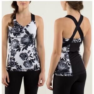 Lululemon Women’s 8 Push Your Limits Tank Top Brisk Bloom Black White‎ Yoga Run